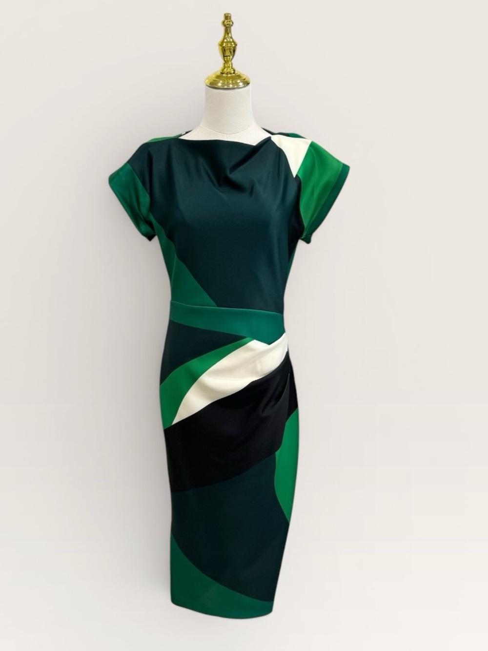 Donna Karen SHORT SLEEVE COLOR-BLOCK MIDI SHEATH DRESS GREEN SCUBA KNIT NWT SZ 2 - Picture 5 of 15